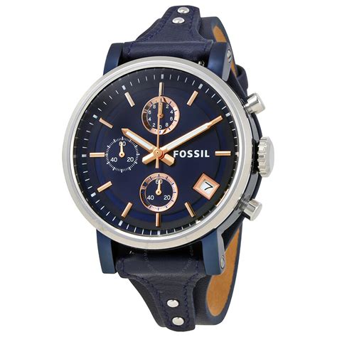 fossil women's es4113 original boyfriend sport chronograph blue leather watch